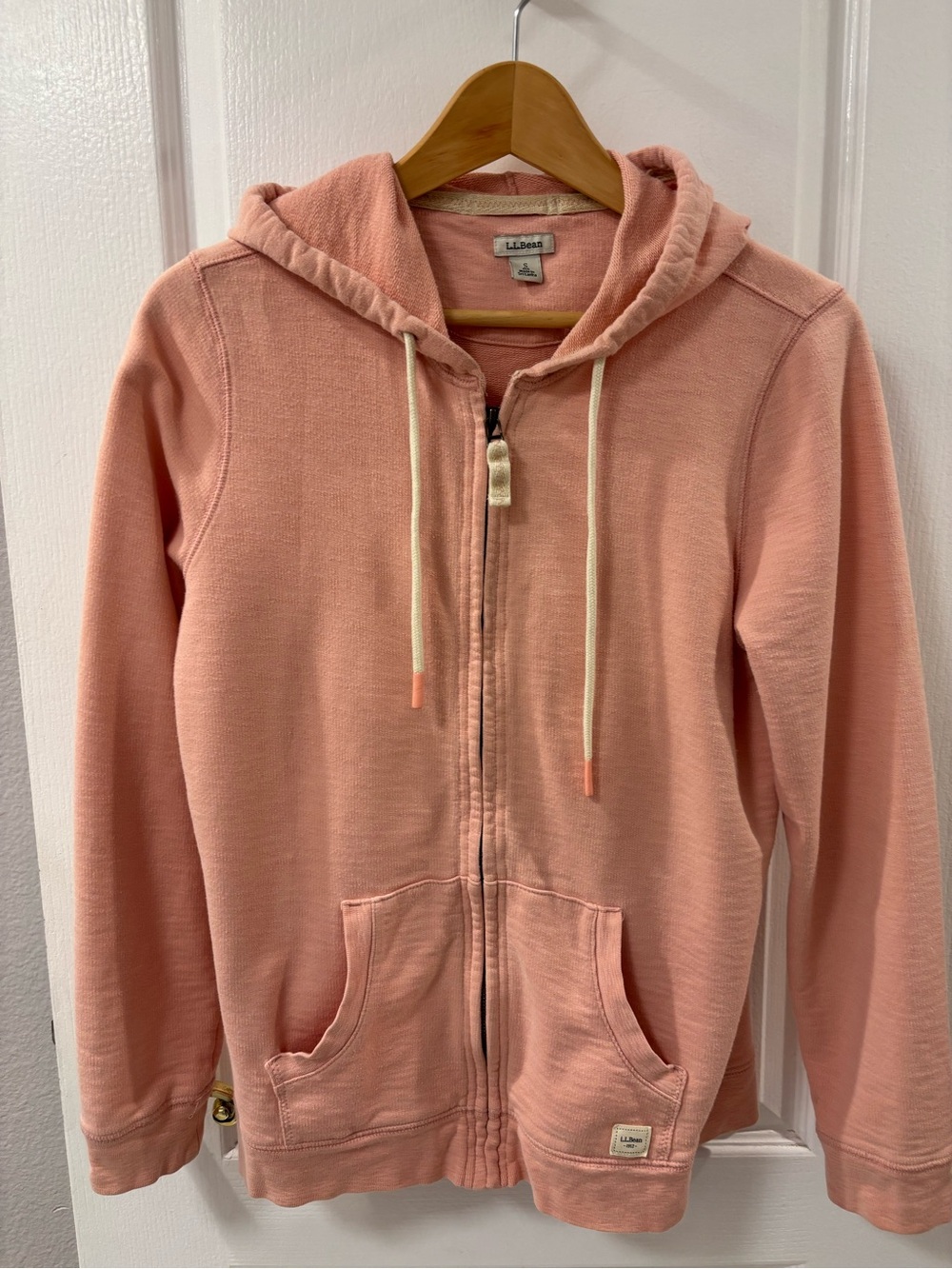 L.L. Bean Organic Cotton Zip Front Hoodie Jacket Peach Pink LL Bean